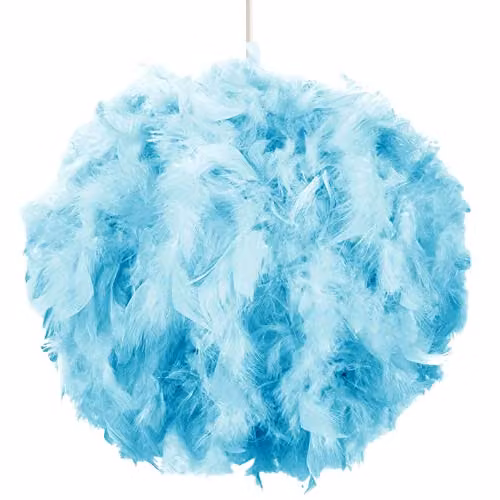 Happy Homewares Modern Round Feather Decorated Pendant Light Shade in Petrol Blue, Diameter: 40 cm