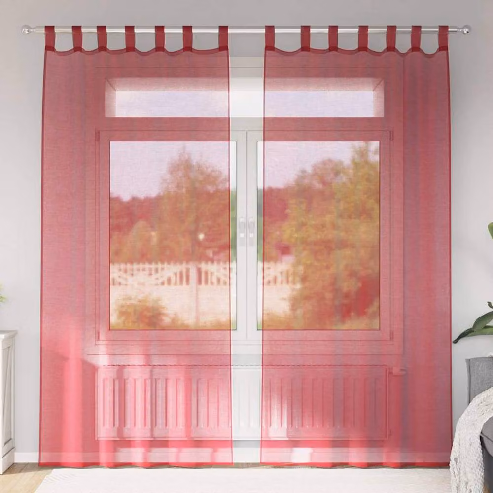 Berkfield Home Red Transparent Voile Fabric Panel Curtains with Rod Pockets, 2 Pack – 2