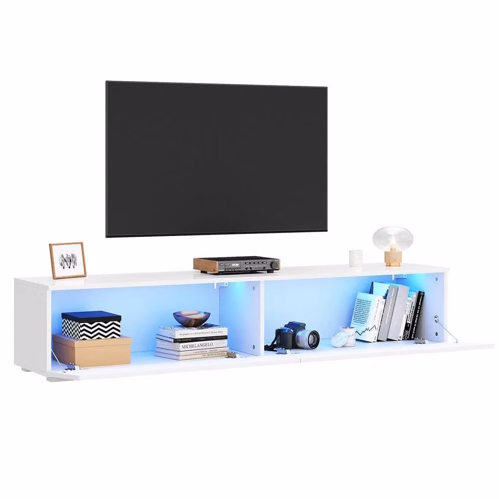 ERGOVEXA White Glossy Floating TV Stand Modern Wall Mounted MDF Storage Unit W/D/H: 35.0 x 35.0 x 30.0 cm – 1