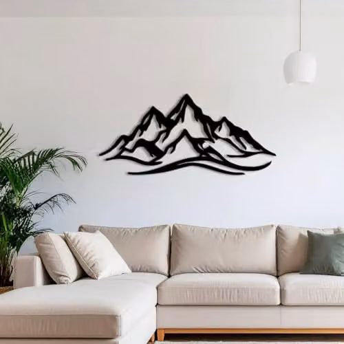 YOUR HOME RULEZ Black Metal Mountain Landscape Wall Art, Width: 120 cm – 2