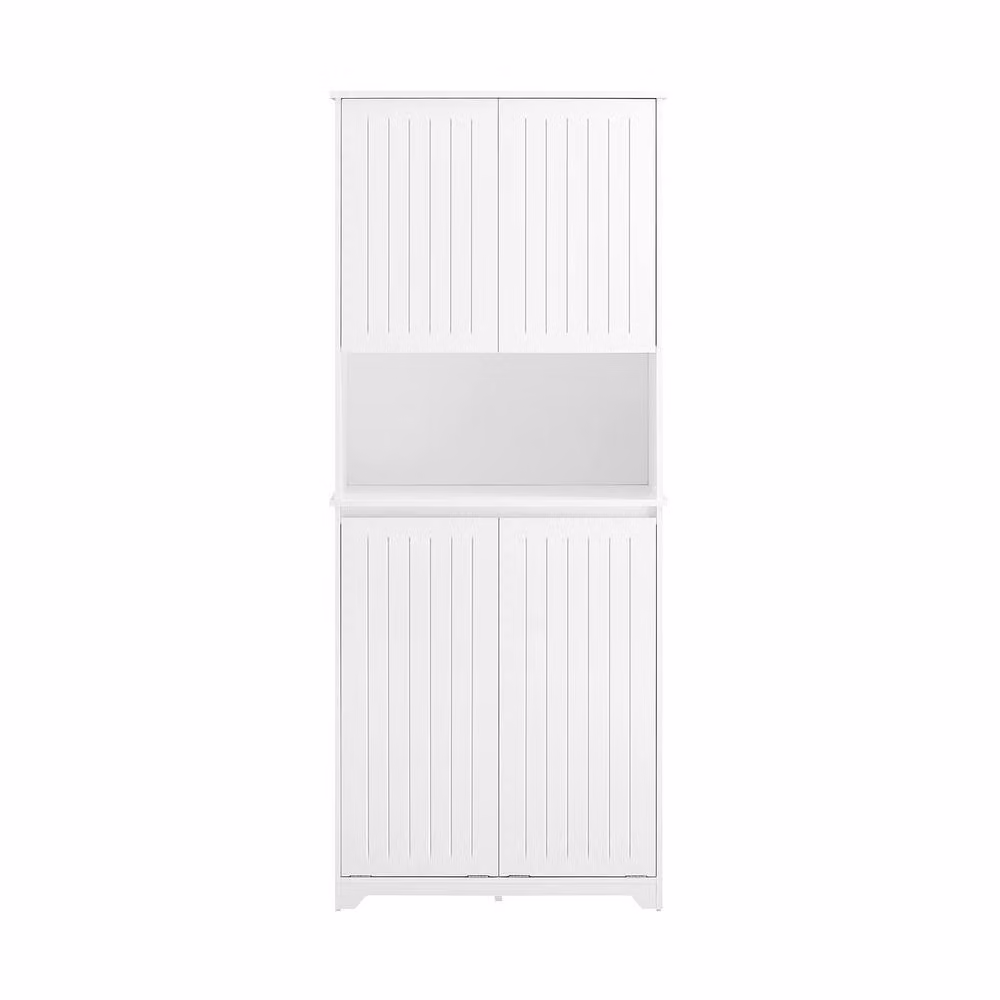 SoBuy White Modern Bathroom Tall Cabinet with Hinged Doors and Open Shelf – 2