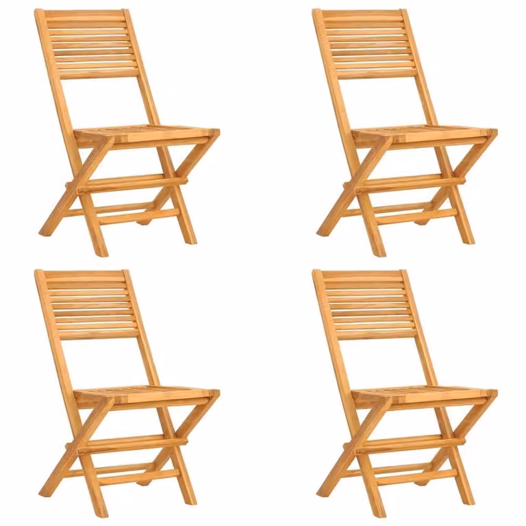 Berkfield Home Set of 4 Folding Garden Chairs in Brown Solid Teak Wood, W/D/H: 47 x 62 x 90 cm