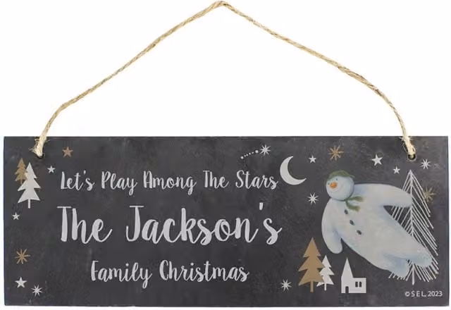Personalised Memento Company The Snowman Magical Adventure Hanging Slate Plaque, Black