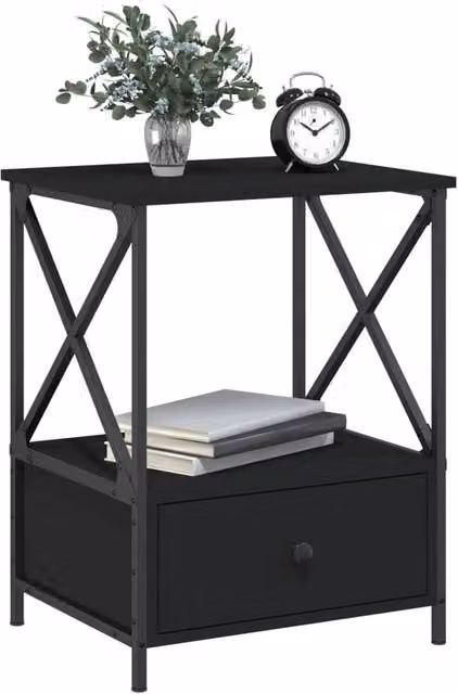 Berkfield Home Set of 2 Black Industrial Bedside Tables, W/D/H: 50 x 41 x 65 cm – 1
