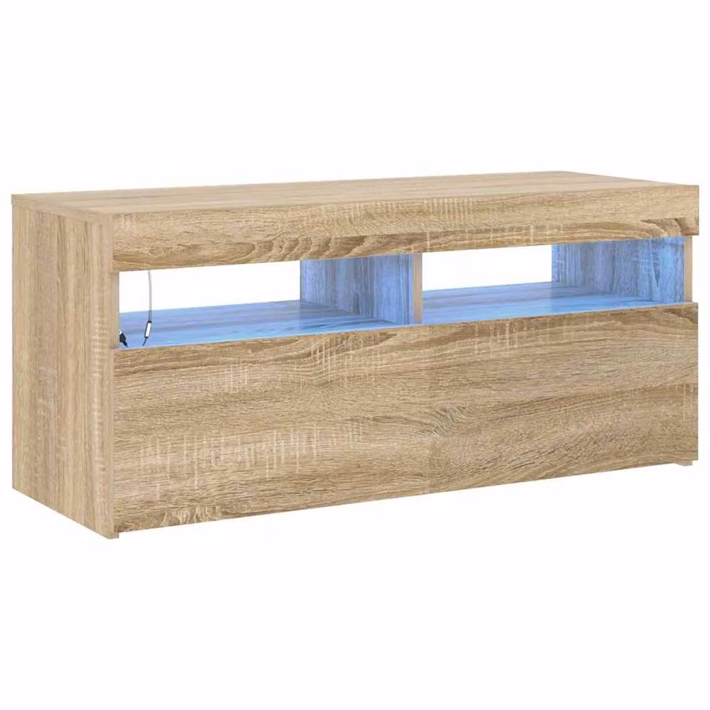 Berkfield Home Modern TV Cabinet with LED Lights in Sonoma Oak and Light Tan, W/D/H: 90 x 35 x 40 cm – 2