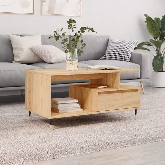 Berkfield Home Sonoma Oak Coffee Table in Brown, W: 90 cm, D: 49 cm, H: 45 cm – 1