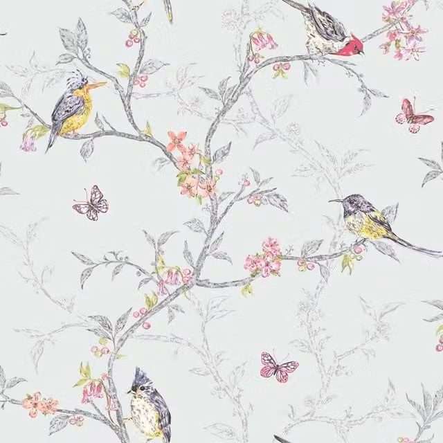 Holden Décor Phoebe Birds Wallpaper in Petrol Blue and Multicolour