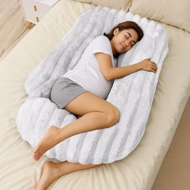 Velosso Plush Supersoft Jumbo Cord Ribbed Body Maternity Pillow in White