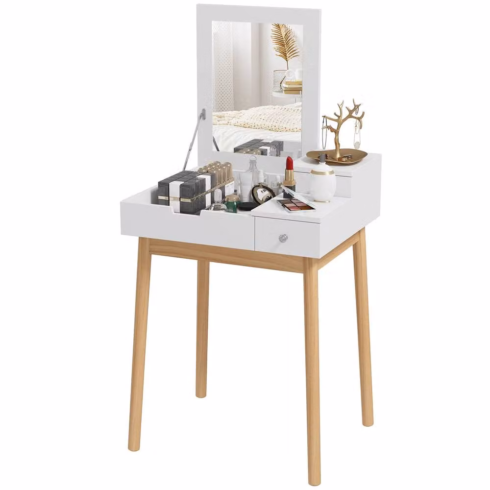 STILVORA Dressing Table with Flip-up Mirror and 2 Drawers in White, W/D/H: 85.5 x 60.0 x 40.0 cm – 2