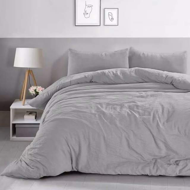 Velosso Elegant Microfibre Duvet Cover and Pillowcase Set in Silver, Single Size (90 x 200 cm)