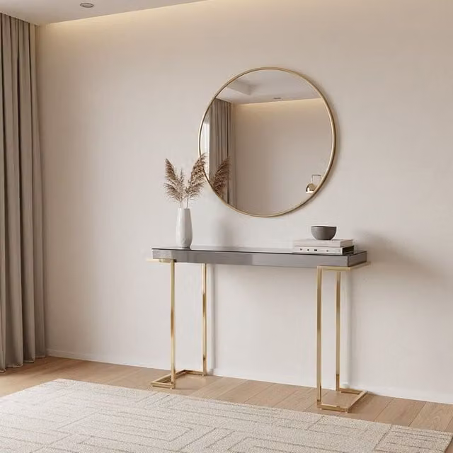 Orsina Luxe Modern Console Table with C-Shaped Sled Base in Grey and Gold – 1