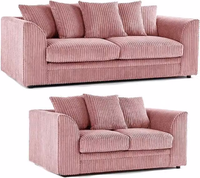 LUXURY LIFE Dylan Pink Jumbo Cord Fabric Sofa Set with 3-Seater and 2-Seater Sofas – 1
