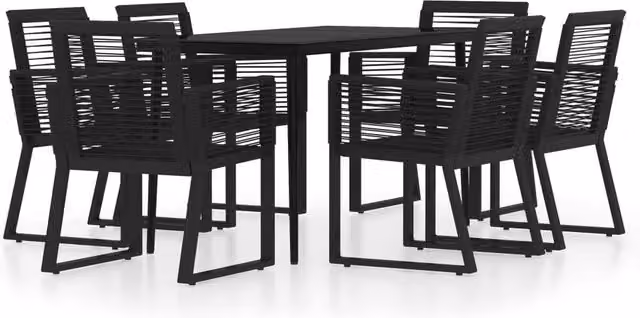 Berkfield Home 7 Piece Modern Black Garden Dining Set with Metal, Glass and Rattan – 1