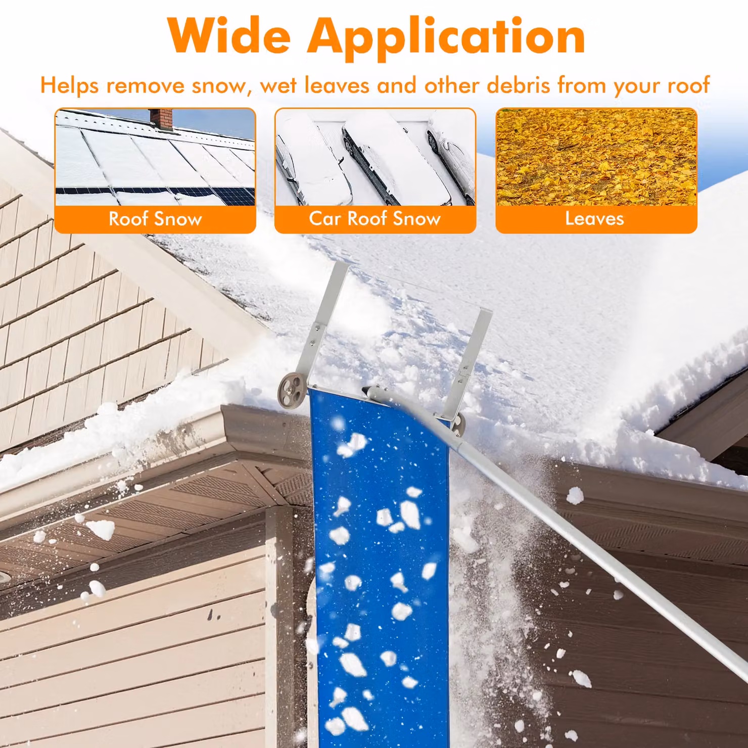 Costway Aluminium Snow Roof Rake with 5 Section Pole for House and Vehicle, Silver – 2