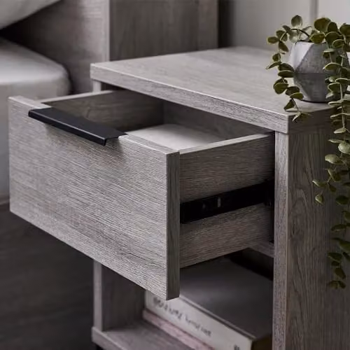Julian Bowen Bali 1 Drawer Bedside Table in Grey Oak, W: 50 cm, D: 35 cm, H: 26 cm – 3