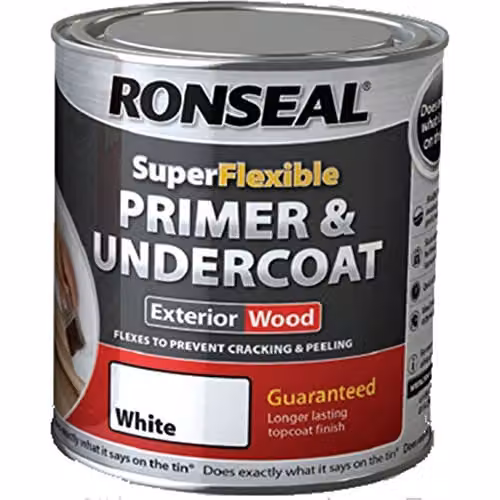 Ronseal Super Flexible Wood Primer and Undercoat, White, 750ml