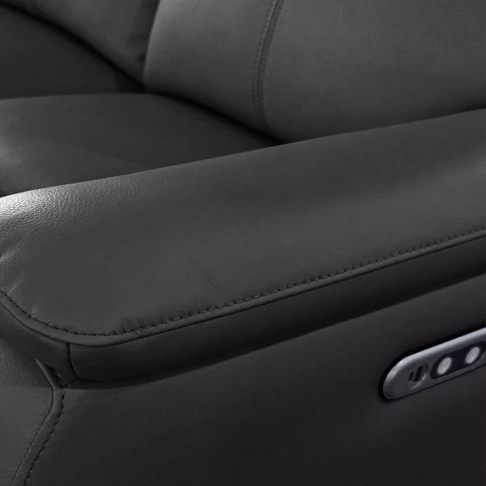 Aspire Kingsmere L-Shape Corner Power Recliner Sofa in Black with USB Charging and Synthetic Leather Upholstery – 3