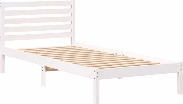 Berkfield Home White Solid Pine Wood Bed Frame with Headboard W/D/H: 90 x 210 cm
