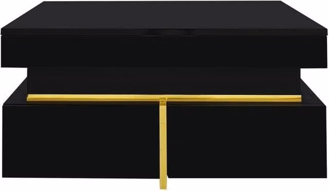 VOGREX Modern Glossy Black and Gold Square Coffee Table with 2 Drawers, W/D/H: 70 x 70 x 35.5 cm – 1