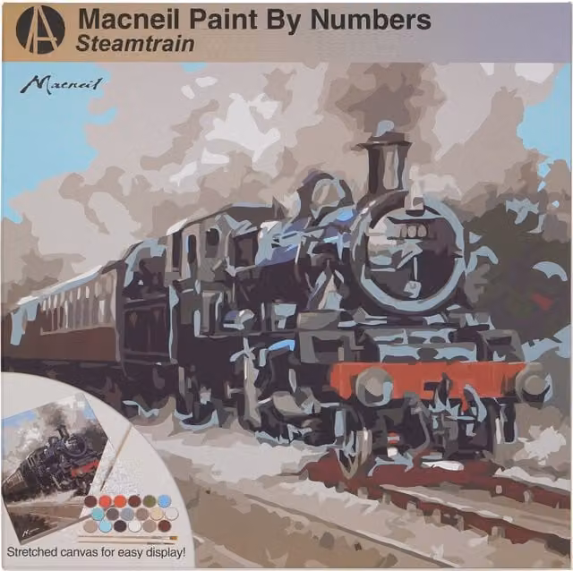 MacNeil Paint by Numbers Motorbike or Steam Train Multicolour Canvas Kit for Adults