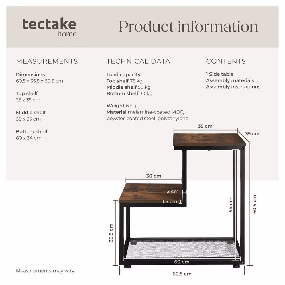 tectake Halifax Bedside Table in Dark Brown – 6