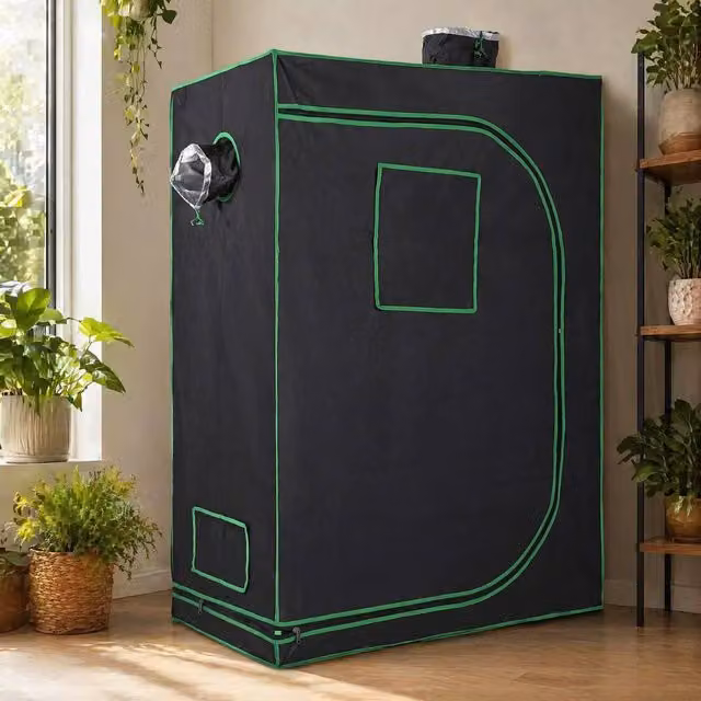 STILVORA Grow Tent with Vents and Floor Tray, Black, W/D/H: 120 x 60 x 150 cm