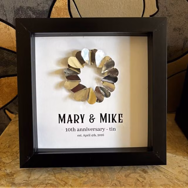 Afewhometruths Personalised 10th Anniversary Metal Tabletop Gift in Black, W/D/H: 18.0 x 18.0 x 1.0 cm