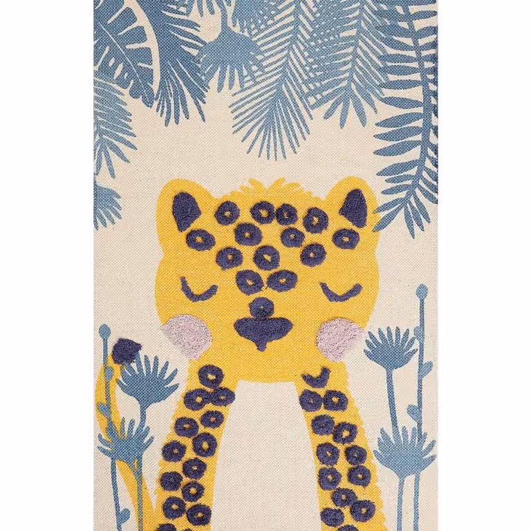 Wyld and Coco Leopard Print Kids Rug, Multicolour and Beige, W: 80 cm, L: 150 cm