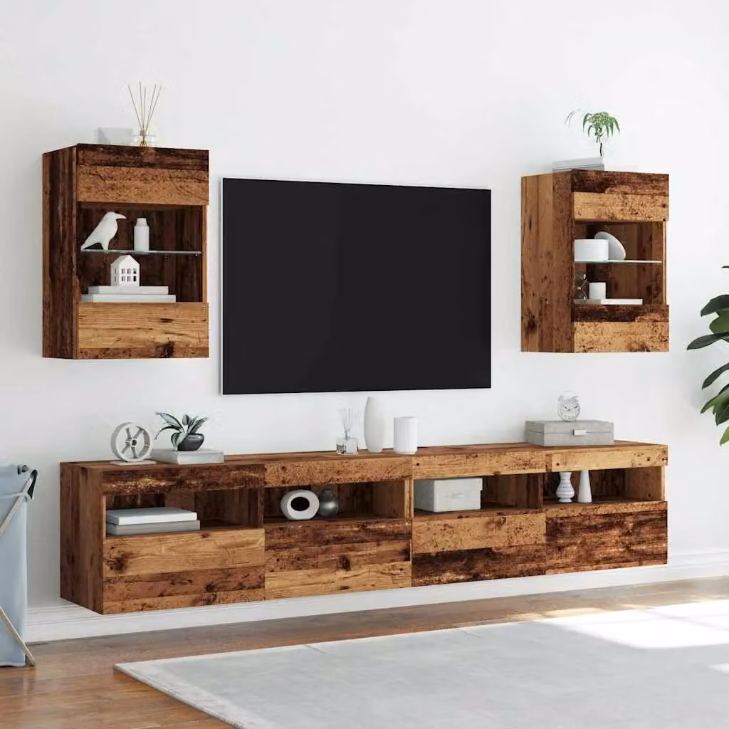 Berkfield Home Set of 2 TV Wall Cabinets with LED Lights in Brown Old Wood, W: 40 cm, D: 30 cm, H: 60 cm – 4