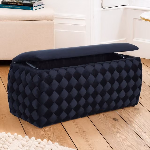 Artemis Home Plumeo Large Velvet Storage Ottoman in Black