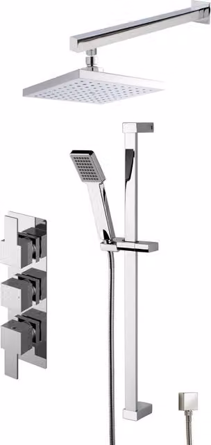 Balterley Concealed Square Triple Valve Shower Set with Thermostat and Diverter in Chrome Silver