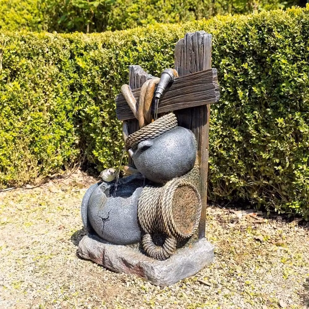 Primrose Constancia Cascading Bowls and Hose Water Feature with Lights, Brown, Height: 65 cm – 2