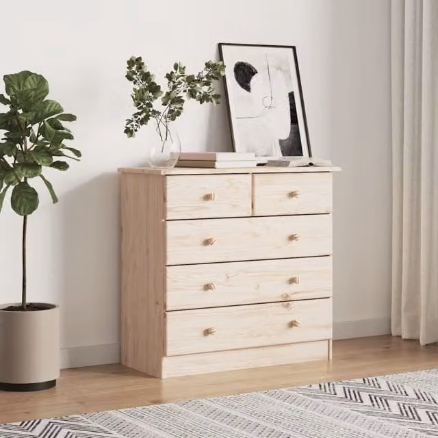 Berkfield Home ALTA Chest of Drawers in Brown Solid Wood Pine, W/D/H: 77 x 35 x 73 cm