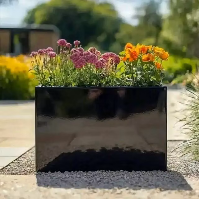 Access Garden Products Galvanised Steel Trough Planter, Black, W: 80 cm, H: 60 cm, D: 25 cm – 1