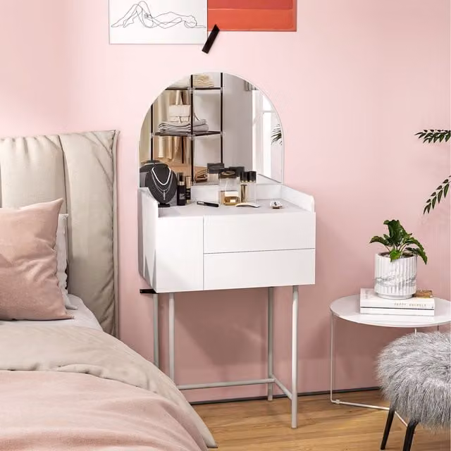 HOMCOM Modern Makeup Vanity Table with Mirror and Drawers in White