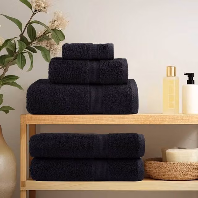 Berkfield Home SOLUND Premium Cotton Terry Hand Towels, 2 Pack, Black, W: 50 cm, L: 100 cm