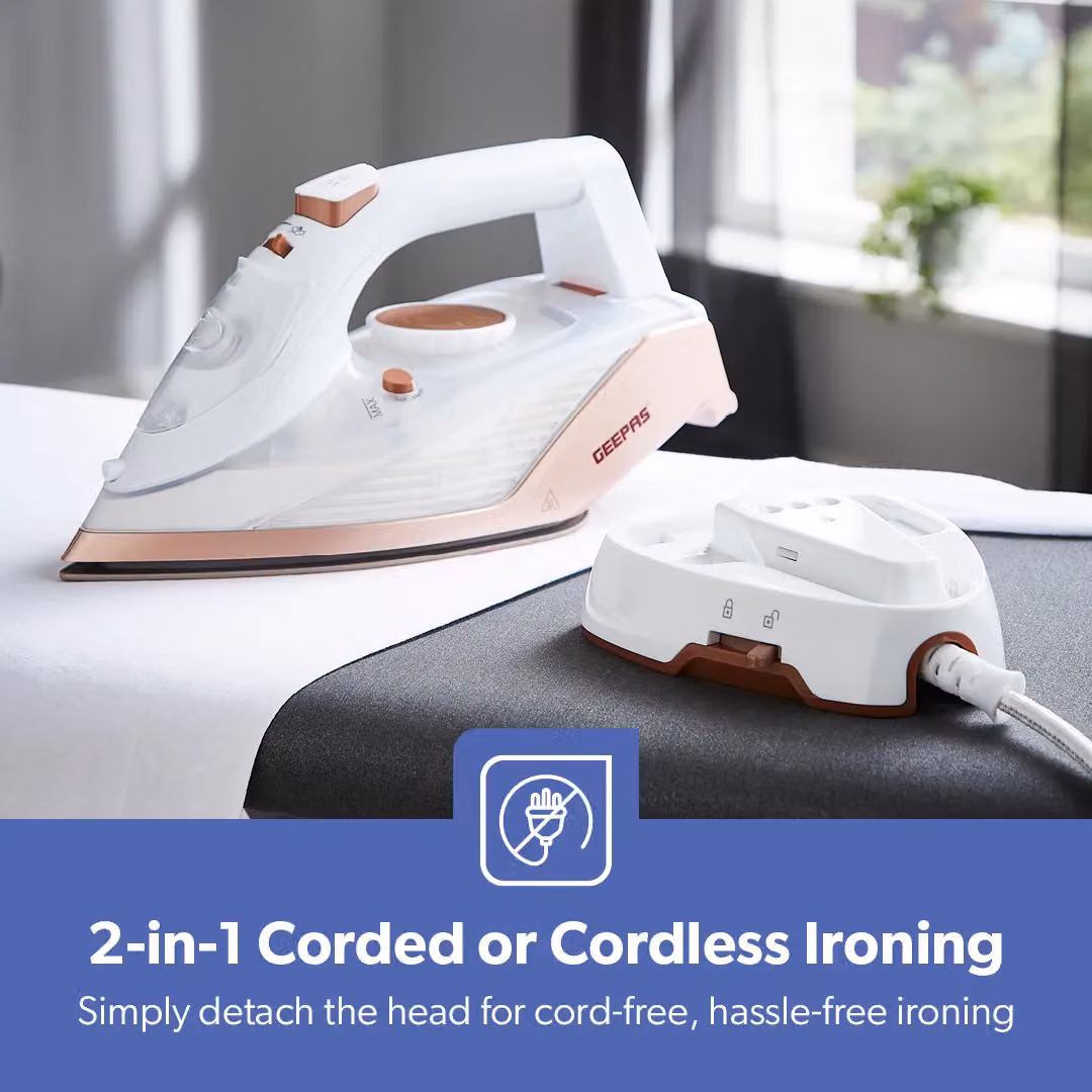Geepas 2200W Cordless Steam Iron with Ceramic Soleplate and Vertical Steam Function in White – 3