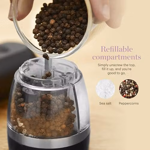 Tower Good Food in Partnership Duo Salt and Pepper Mill, Rechargeable with Adjustable Ceramic Grinders, Black and Silver, GF847069 – 5