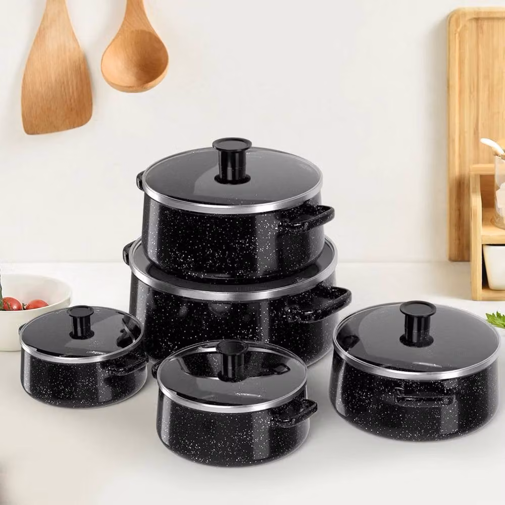 PAWNORA 5-Piece Black Enamel Cookware Set Compatible with Gas and Induction Stoves – 2