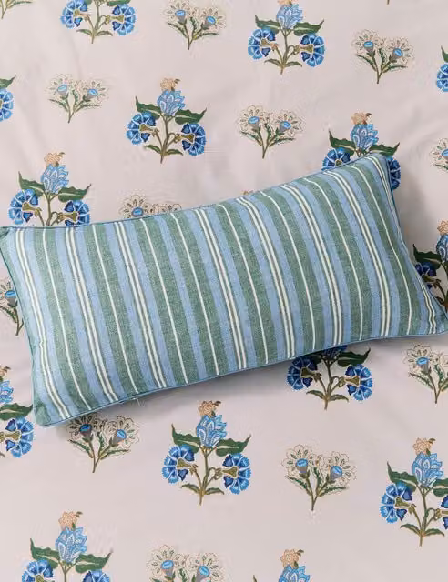 Joules Blue Mix Striped Rectangular Cotton Cushion