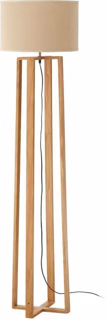 Orsina Lea Brown Wooden Floor Lamp with Fabric Cylinder Shade