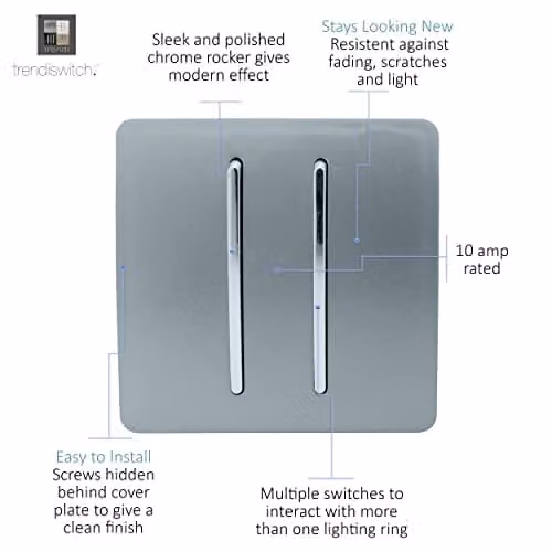 Trendi 2 Gang 3 Way Intermediate 10 Amp Rocker Light Switch in Cool Grey – 2