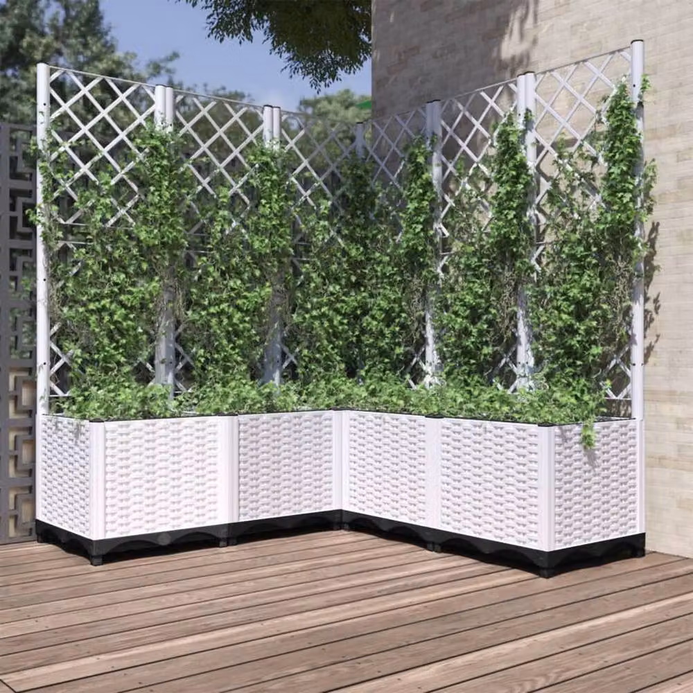 Berkfield Home Garden Planter with Trellis in White, W/D/H: 120 x 120 x 136 cm – 2