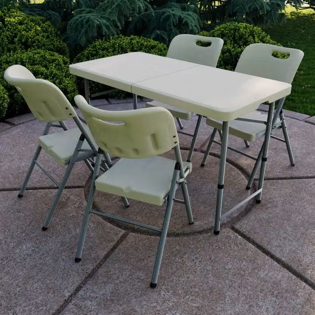 Vida Designs 5 Piece Folding Table and Chair Set in White