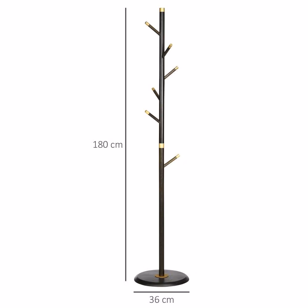 STILVORA Modern Bamboo Coat Rack Stand with 6 Hooks in Brown and Gold, H 180 x W 36 x D 15 cm – 3