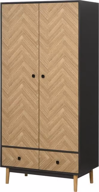 HOMCOM Essential Wardrobe Cabinet in Brown Wood with Hanging Rails, 2 Drawers and 4 Sections
