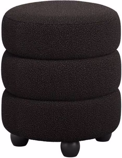 Lemon Pavilion Furniture Emi Pouffe in Black Bouclé Fabric, W: 43 cm, D: 43 cm, H: 49.5 cm