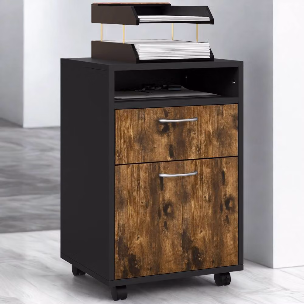FURNOS 2 Drawer Portable Rolling Filing Cabinet with Shelf, Brown – 4