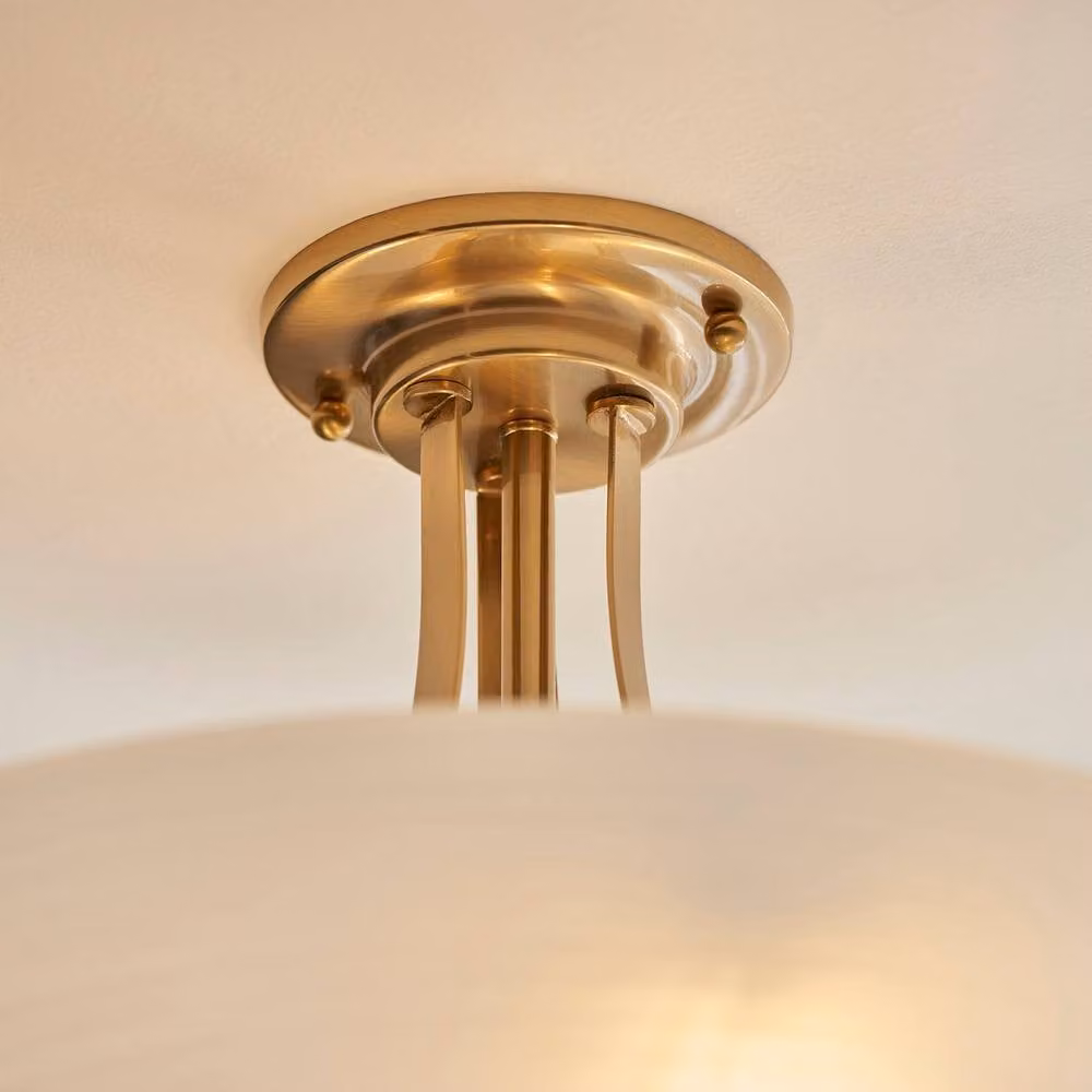 Netlighting Welles Bowl Semi Flush Ceiling Light in White Glass and Gold/Brass with 3x E27 Sockets – 2