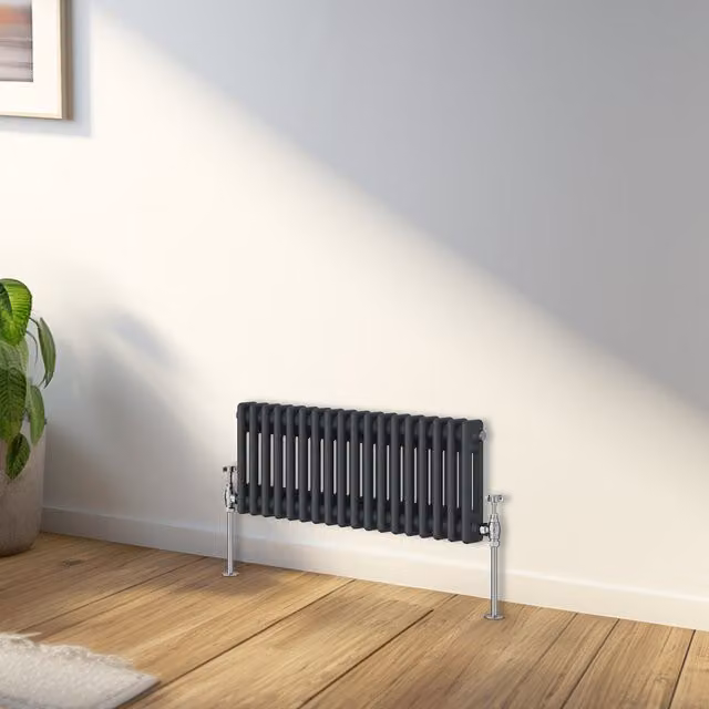 Right Radiators Double Column Horizontal Traditional Radiator in Anthracite Grey, Width: 83 cm